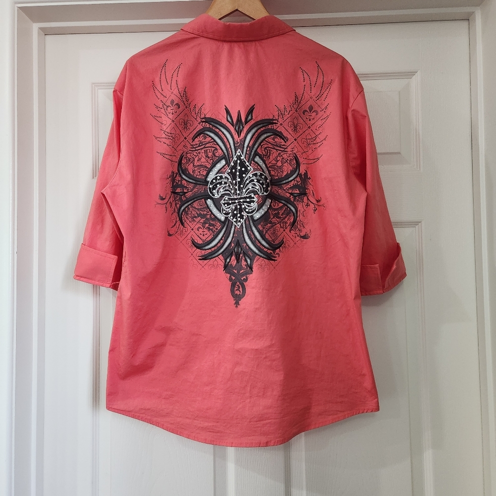 Patroncito Pink/ Salmon Button-Down Shirt Size XXL